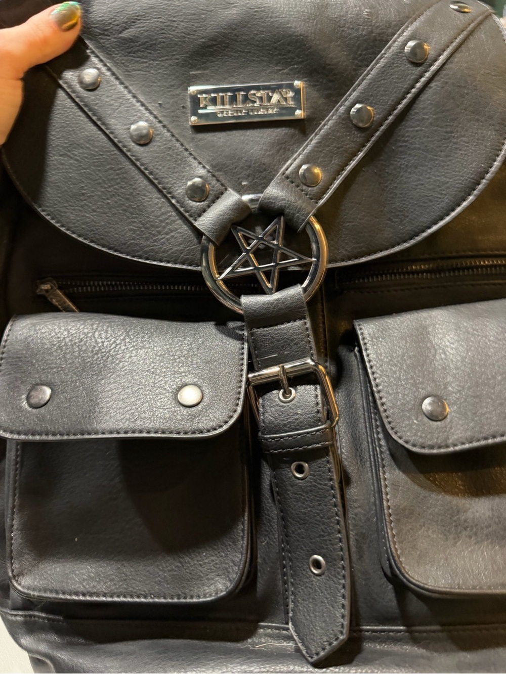 Killstar Black Gothic Pentagram Faux Leather Backpack
